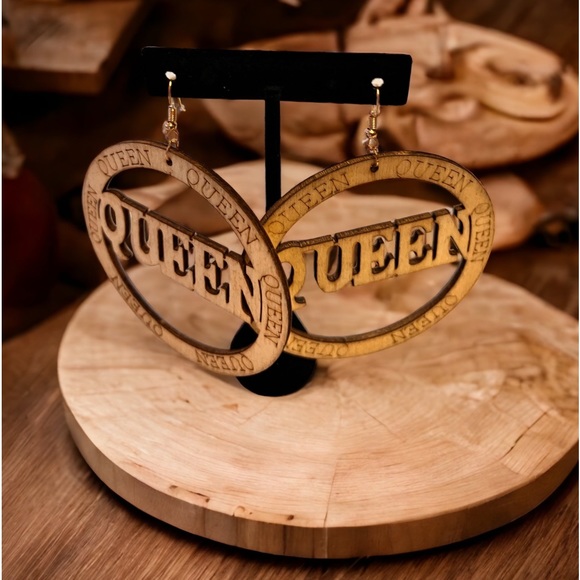 Passion of Essence Jewelry - SALE! Queen Afrocentric Text Wood Dangle Pierced Earrings